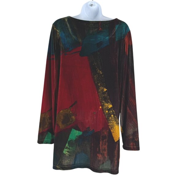 Chico's Velvet Tunic Top Size 2 Multicolored Printed Artsy Long Sleeve TP-3580 - Picture 5 of 7